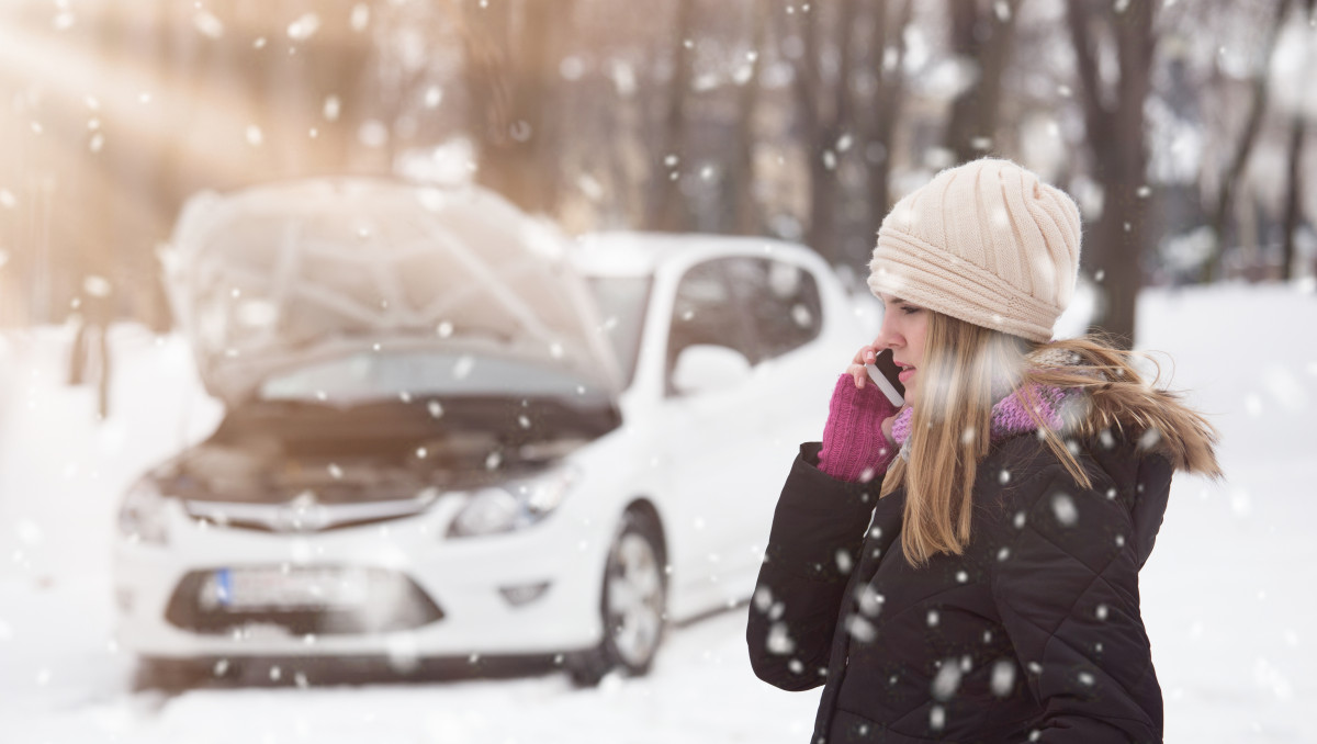 Roadside Assistance - Winter Girl Talking on Phone