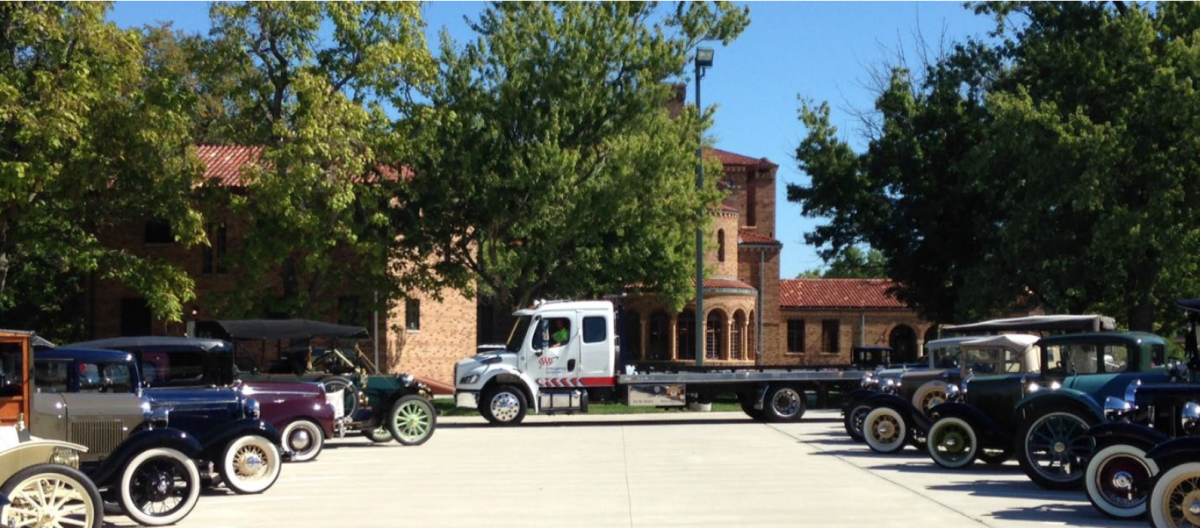 AAA Glidden Tour_antique cars with AAA truck