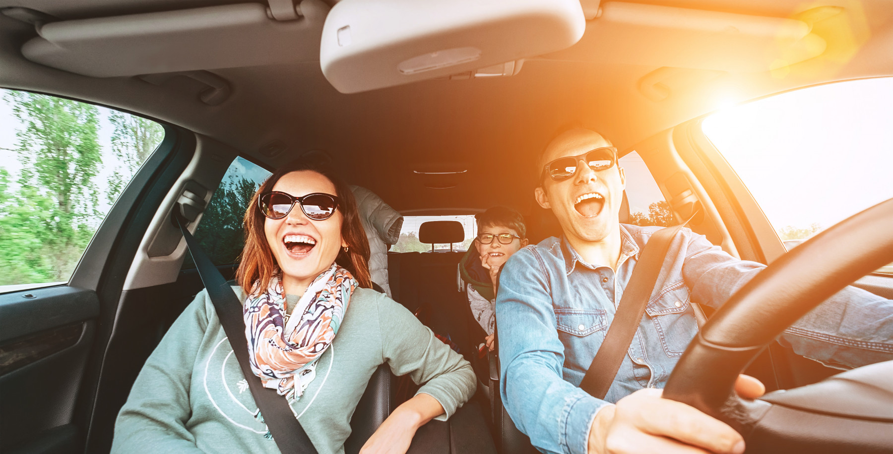 Family Driving Winter Laughing