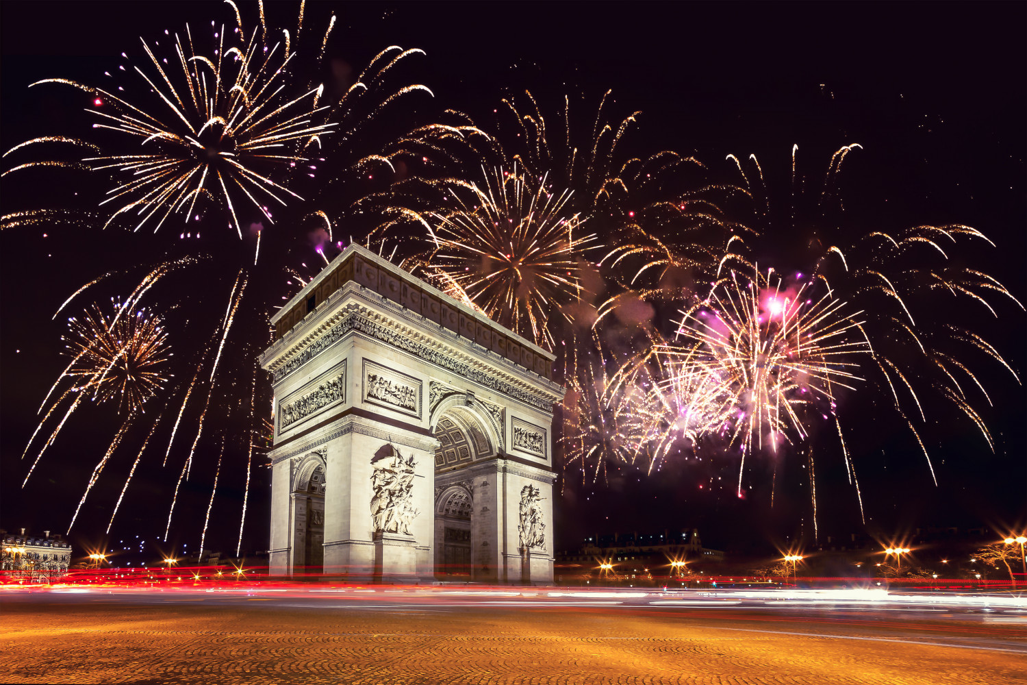 Paris Arc de Triomphe at New Years Fireworks 