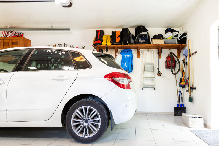 White car in garage