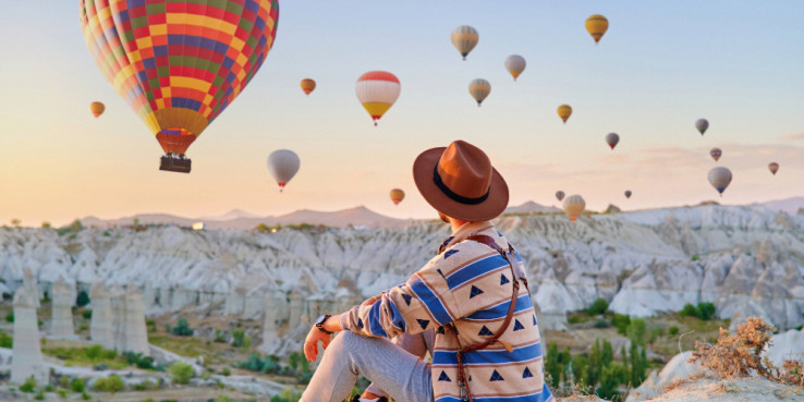 Man watching hot air balloons