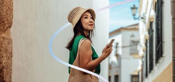 female traveler with phone