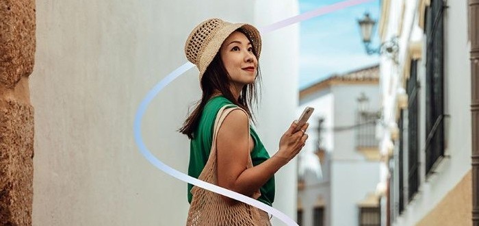 female traveler with phone