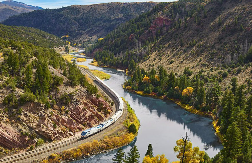 Rail travel through scenic area