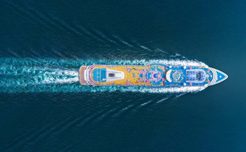 Cruise ship from a top view
