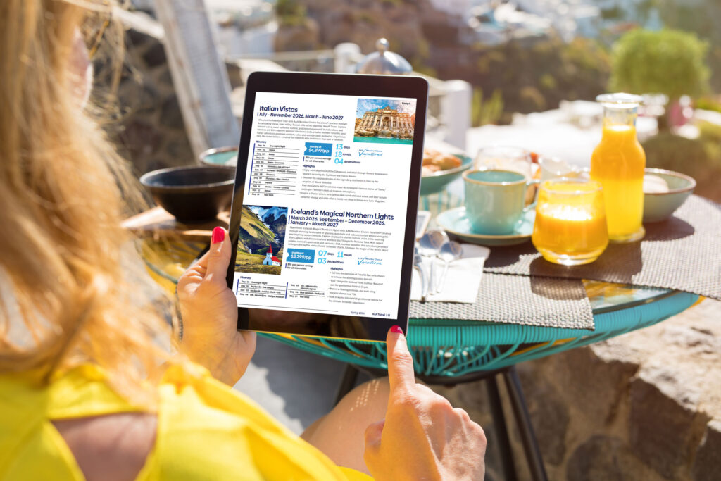 woman browsing Travel Catalog on tablet